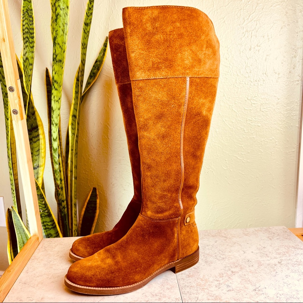 FRANCO SARTO Brown Suede Leather Tall Boots Caydee Knee High Wide Calf Flat 8.5